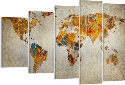 Produktbild von Bild auf Leinwand - Leinwandbild - Welt Karte Kontinente Geographie - 150x100cm - Wand Bild - Wanddeko - Leinwanddruck - Bilder - Kunstdruck - Leinwand bilder - Wandkunst - EG150x100-2783