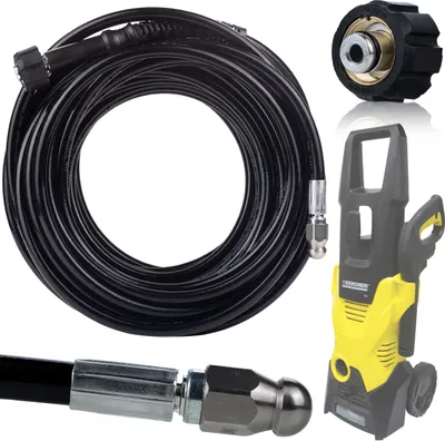 Zdjęcie produktu dla Rosfix Wąż do czyszczenia kanalizacji z gwintem M22 35M + Adapter M22 na Bayonet do myjki ciśnieniowej z serii HD HDS na serie K (K2, K3, K4, K5, K6 K7)