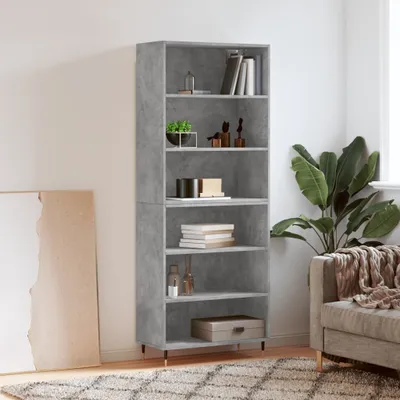 Productafbeelding van vidaXL Hoge kast, betonkleur, 69,5 x 32,5 x 180 cm, houtvezelplaat