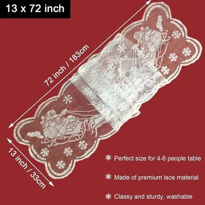 Obrázok produktu pre Vianočná obruska – obliečka na stôl, vianočná dekorácia na stôl – vianočná výzdoba – s vianočnými motívmi – 183 x 33 cm – biela