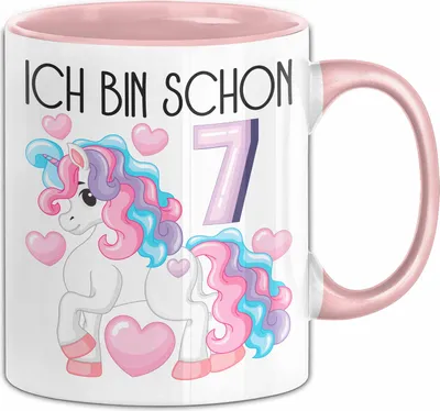 Produktbild von 7. Geburtstag Geschenk Tasse Becher Mädchen Tochter Geburtstagsgeschenk Einhorn Ich Bin Schon 7 (Rosa)