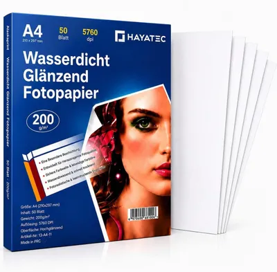 Image de Papier photo A4, 50 feuilles, brillant, 200 g/m², résistant à l'eau, à séchage rapide, pour imprimantes à jet d'encre