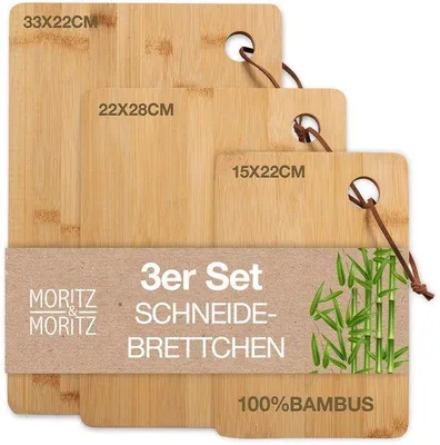 Produktbild von Bambus-Schneidebrett-Set - Antibakteriell und Messerschonend - 3er-Pack