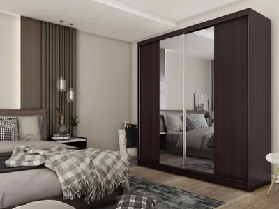 Produktbild von AGMAT Schwebetürenschrank  Lyon, Kleiderschrank mit 2 Türen, Moderne Garderobe in Farbe: Wenge, Schrank in Größe: 200 x 216 x 61 cm