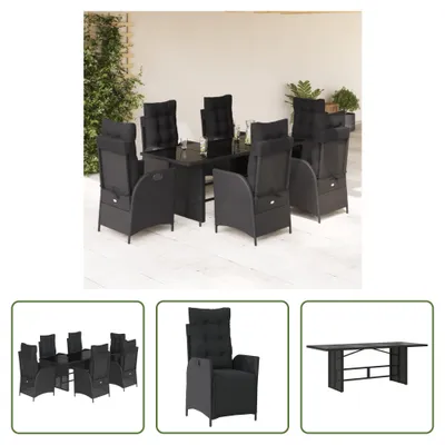 Produktbild von The Living Store 7-tlg. Garten-Essgruppe mit Kissen Schwarz Poly Rattan