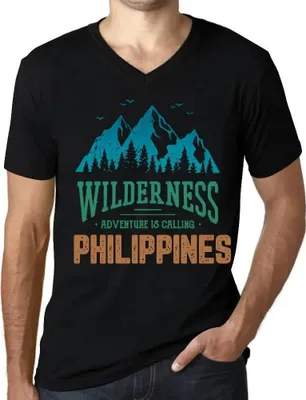 Produktbild von Herren Grafik T-Shirt V-Ausschnitt Die Wildnis das Abenteuer ruft die Philippinen – Wilderness, Adventure Is Calling Philippines – Öko-Verantwortlich
