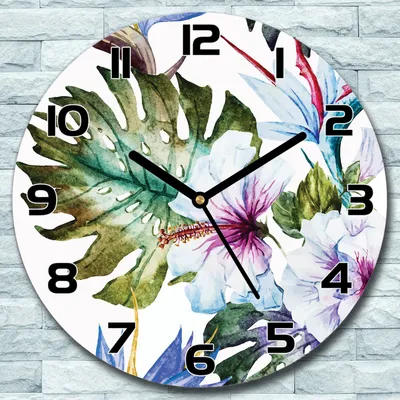 Produktbild von Wanduhr aus Glas Rund fi 30 Pastell-Hibiskus Quarz Deko Wohnzimmer Büro