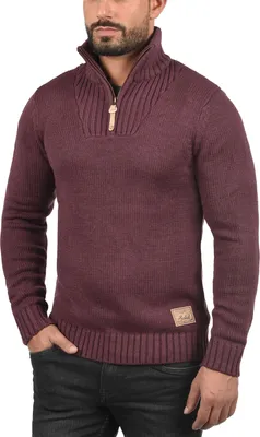 Produktbild von Solid SDPetro Herren Strickpullover Troyer Grobstrick Pullover mit Troyerkragen Rippbündchen Label-Details Baumwollmischung Regular fit