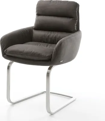 Produktbild von DELIFE Freischwinger Abelia-Flex mit Armlehnen Mikrofaser Anthrazit Vintage Freischwinger flach Edelstahl