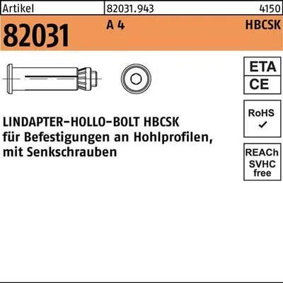 Produktbild von Hohlraumdbel R 82031 m.Senkschraube HBCSK 08-1 ( 50/22) A 4