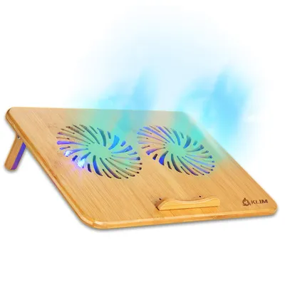 Produktbild von KLIM Bamboo - Laptop Kühlungspad - Anpassbare Geschwindigkeit - Kühlende Unterlage mit Lüftern und Bambus Struktur, für Laptops zwischen 10” und 15,6” - Extra USB Port