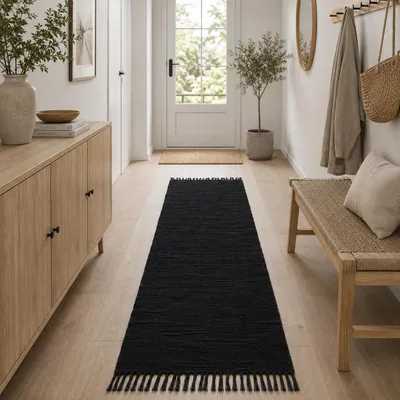 Produktbild von Baumwolle Natur Teppich Läufer Jolly Baumwolle Schwarz, Größe:70x250 cm, KI-generiertes Bild