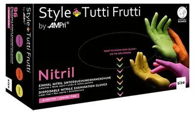 Zdjęcie produktu dla Rękawiczki nitrylowe, różne kolory, bezpudrowe, styl tutti frutti marki Med-Comfort, rozmiar: XL