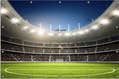 Produktbild von Wallario Outdoor-Poster für Garten oder Balkon, Motiv Fußballstadion Mittellinie, in ca. 120 x 180 cm
