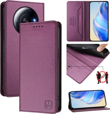 Produktbild von Lederhülle für Xiaomi 12S Ultra Hülle Flip Brieftasche Kartenfächern Ständer Schutzhülle Lila