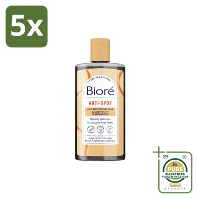 Zdjęcie produktu dla 5 sztuk żelu oczyszczającego Bioré Houtskool Anti-Puistjes, 200 ml - zestaw ekonomiczny