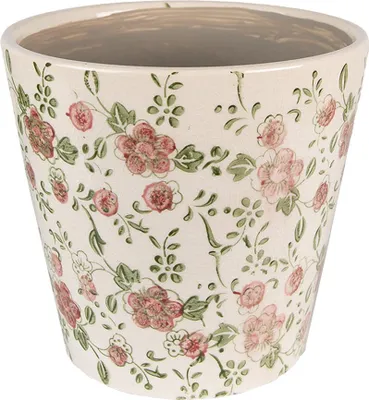 Zdjęcie produktu dla Clayre & Eef Doniczka Ø 17x16 cm Kwiaty ceramiczne różowo-beżowe