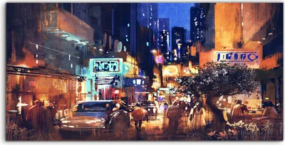 Produktbild von Coloray Acrylbild 120x60  Wandbild Acrylbilder Deko Stadt Straße Gebäude Baum Nacht