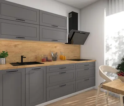 Produktbild von Modulare Küchenzeile KVANTUM Küchenblock 240cm Farbe & Ausführung wählbar HETTICH InnoTech Atira Vollauszug dust grey matt weiß