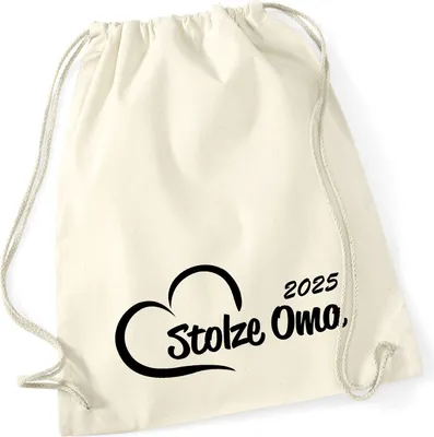 Produktbild von Huuraa Turnbeutel Stolze Oma 2025 Herz 12 Liter Natural Baumwolle Rucksack Geschenkidee