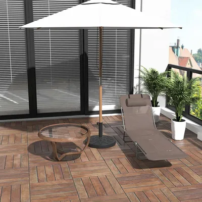 Produktbild von Sonnenliege mit Kopfkissen Liegestuhl verstellbar mit 5-Fach Strandliege Gartenliege bis 120kg belastbar für Garten & Terrasse Braun