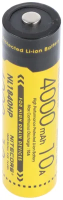 Productafbeelding van Nitecore 18650 lithium-ion batterij, model NL1840HP, 4000mAh, met beveiligingscircuit