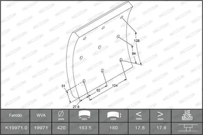 Zdjęcie produktu dla Zestaw okładzin hamulcowych FERODO do hamulców bębnowych K19971.0-F3744 18 mm 180 mm 8,94 kg