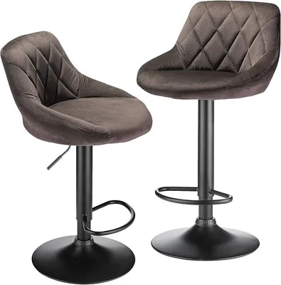 Produktbild von Barhocker Samt Barstühle Tresenhocker Bistrohocker Küchenhochstuhl mit Rückenlehne und Fußstütze, Barstuhl Höhenverstellbar, Drehbar (A-Braun)
