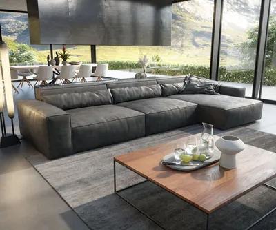 Produktbild von DELIFE Ecksofa Sirpio XL 370x170 cm Mikrofaser Vintage Anthrazit