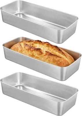 Produktbild von 3 Edelstahl-Kastenbackformen, groß und rechteckig, 33x15x6,5cm, für Toastbrot, Kuchen, Tiramisu, Brot, Toast und Lasagne, spülmaschinenfest