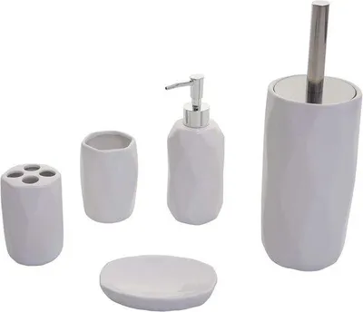 Productafbeelding van 5-delige badkameraccessoireset - Keramische badkamerset met zeepdispenser, tandenborstelhouder en toiletborstelhouder - Wit