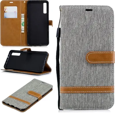 Produktbild von Tasche für Samsung Galaxy A7 2018 Jeans Cover Handy Schutz Hülle Case Grau