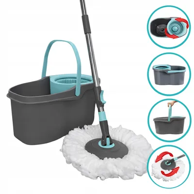 Zdjęcie produktu dla Mop Obrotowy Z Wiadrem + Wkład Z Mikrofibry Kij Teleskopowy Rotacyjny