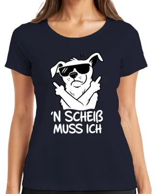Produktbild von N Scheiß muss ich Hund Mittelfinger Sonnenbrille Lustig Sarkasmus Damen T-Shirt, Navy, M
