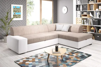 Obrázok produktu pre Rohová sedacia súprava VALTRUDA - biela / béžová, pravý roh