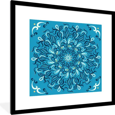 Produktbild von MuchoWow® MuchoWow® Gerahmtes Poster Mandala - Blau - Muster 40x40 cm - Poster mit zchwarzem Bilderrahmen - Poster - Plakat im Rahmen