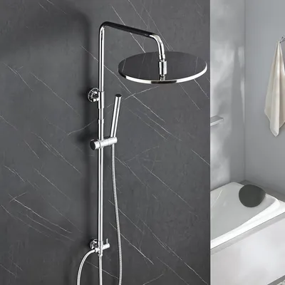Duschkolonne Edelstahl, Regendusche 25 cm, höhenverstellbar 74-114 cm