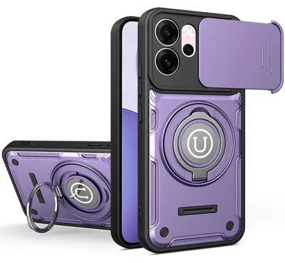 Produktbild von Magnetische Handyhülle für Oppo Reno14 F /Reno15 F mit Kameraschutz Schieber, Ringhalter und Ständer, Stoßfeste Hülle Lila