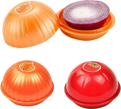 Obrázek produktu pro Sada dvou dóz na potraviny ve tvaru cibule, rozměry 115x115x75 mm, vyrobené z plastu – dekorativní úložný systém pro potraviny