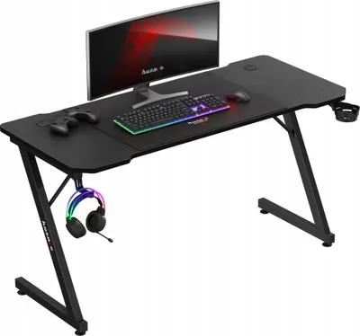 Produktbild von huzaro Hero 3.3 | Gaming PC Tisch Schreibtisch | Inklusive Mauspad | Kopfhörerhaken Getränkehalter | Kabelorganisator | 140x60cm | Schwarz