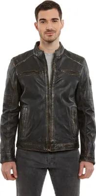 Produktbild von Herren Lederjacke Lammnappa Bikerjacke schwarz-beige : 29