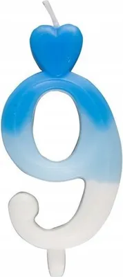Immagine prodotto di Candela a cuore con il numero 9, blu e bianca, 6,5 cm