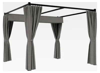 Produktbild von Freistehende Pergola 3 x 3 m mit Schiebedach und 4 Seitenwänden, UV-beständige Metallüberdachung für Terrasse und Garten, Hellgrau