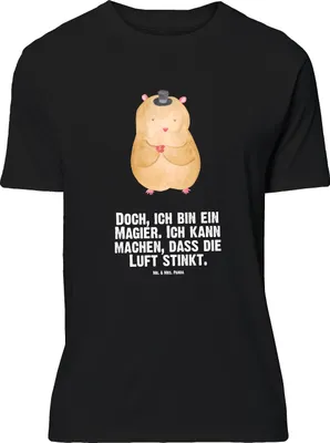 Produktbild von Mr. & Mrs. Panda S T-Shirt Hamster Hut - Schwarz - Geschenk, Zauberer, Shirt, Zylinder, Lustige Sprüche, Spruch-Shirt, oberteil, Zwerghamster, Tshirt, Magier