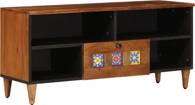 Produktbild von TV-Schränk mit Regal Walnuss 100 x 33 x 46 cm Massivholz Mango