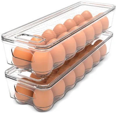 Eiercontainer 2er-Pack, 14 Fächer, klar, stapelbar, mit Deckel