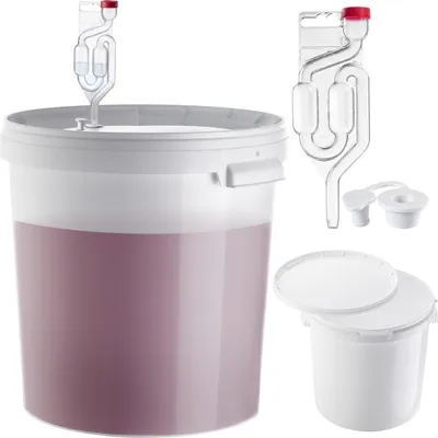 Image de KADAX seau de fermentation 33L, blanc Set avec tube de fermentation & bouchon en caoutchouc, cuve de fermentation en plastique avec bonde de fermentation & bouchon, grand seau avec embout de fermentation pour la vinification