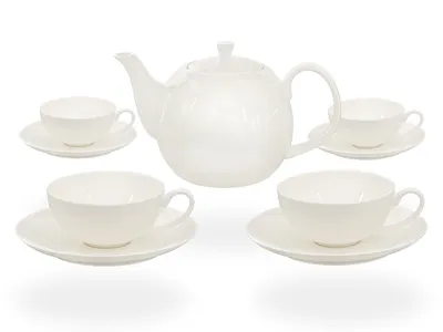 Produktbild von Buchensee Teeservice / Teeset / Teekanne 1,5 liter mit 4 Tassen je 150ml in weiß, Fine Bone China