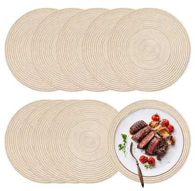 10er-Set runde geflochtene Platzsets, 30 cm, beige, rutschfest