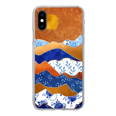 Produktbild von MuchoWow® Handyhülle Schutzhülle Hülle für iPhone X Delfter Blau - Gold - Blumen Silikon Softcase Handy Hülle - Handyhülle